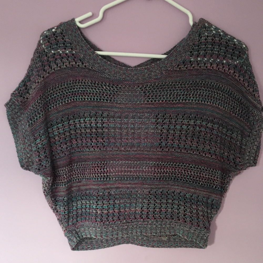 Multicolor Knit Short Sleeve Crop Top